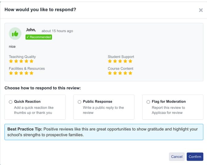 Respond to the student review