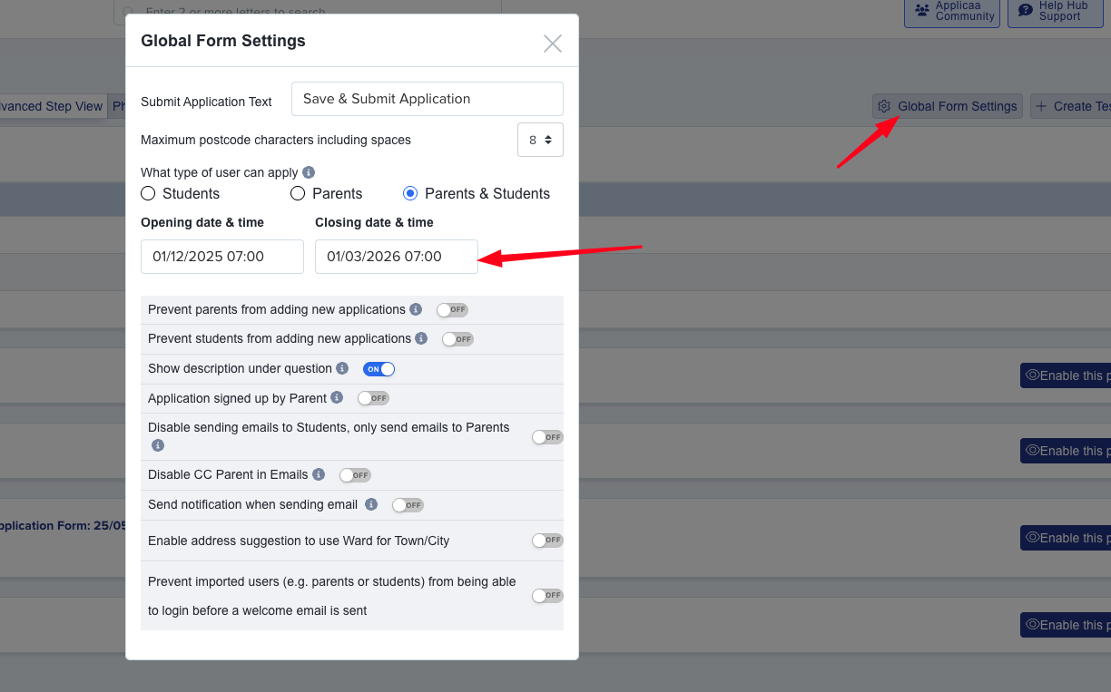 How to open and close your application form