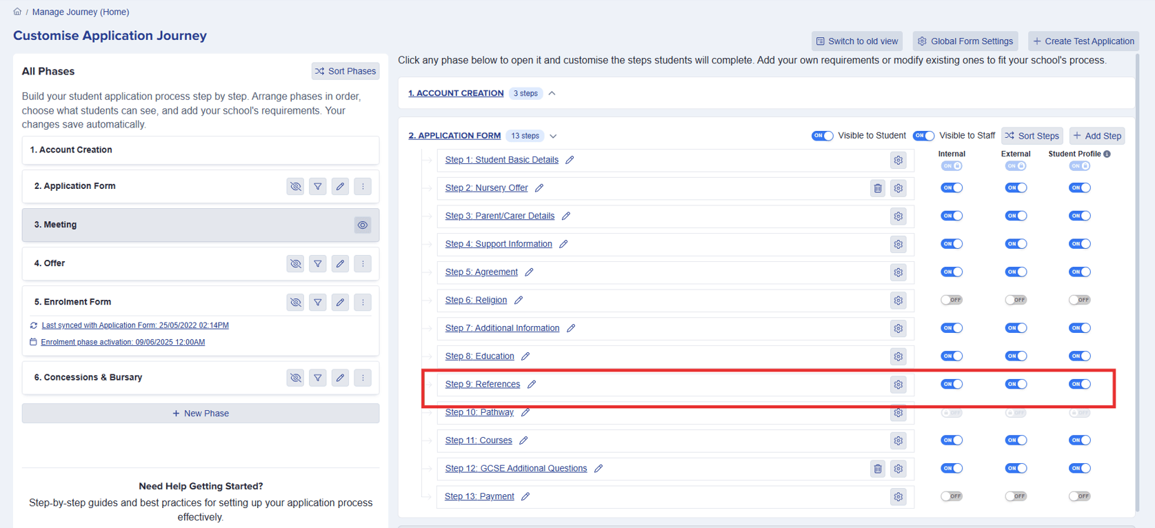 How to configure reference form settings