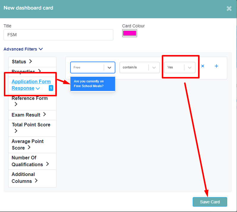 How to add a dashboard card in Admissions+